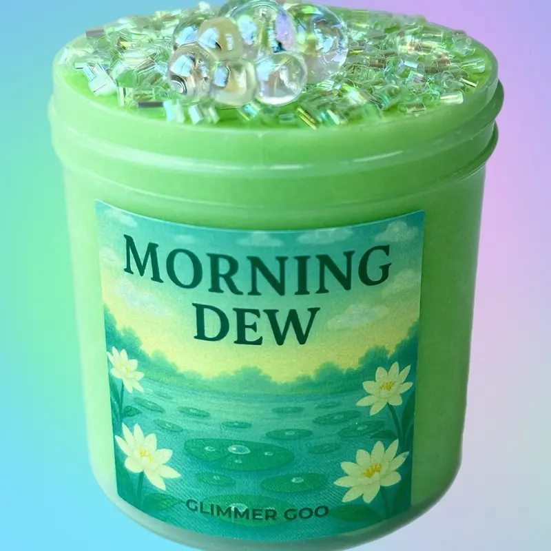 Morning Dew Slime – Sage Green Cloud Slime with Bingsu Beads – Fresh Lily Scent – Lotus, Lily Pad & Iridescent Cloud Charms – ASMR Drizzle Slime for Stress Relief & Sensory Play