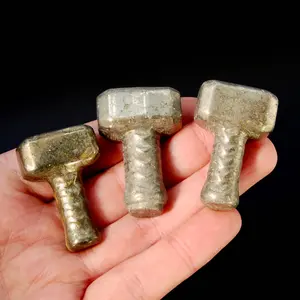 ONE 1.5in Pyrite Carved Crystal Thor's Hammer Mjölnir