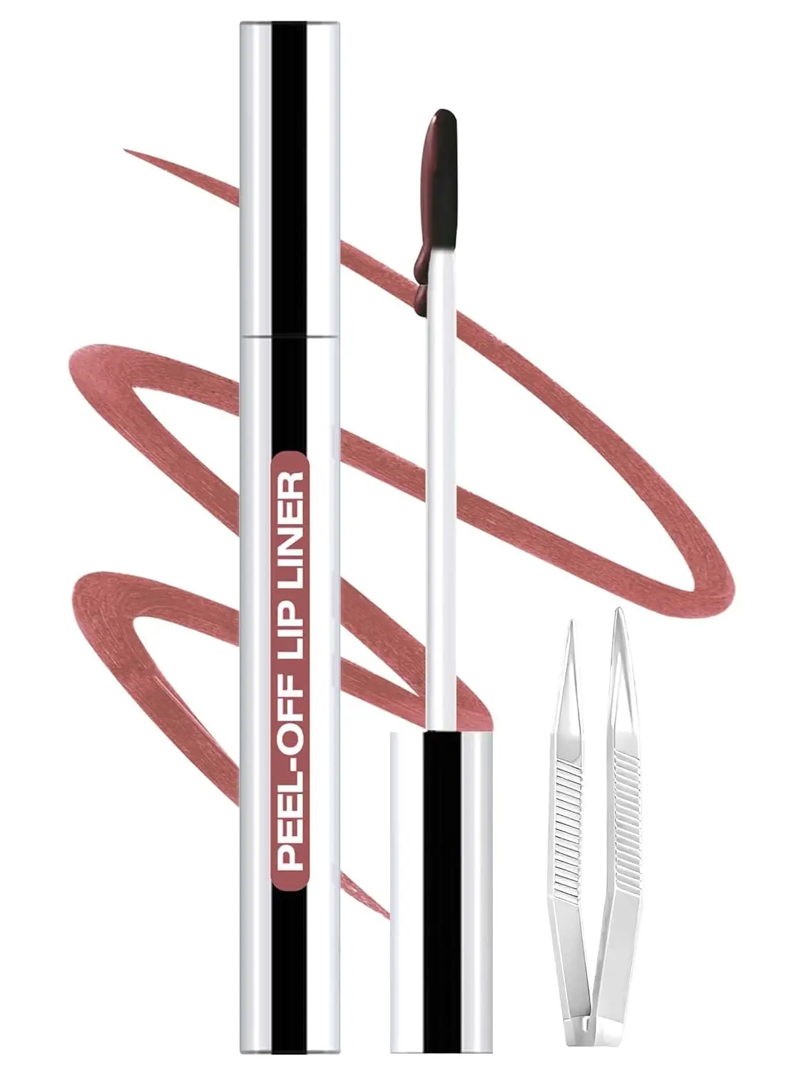 Lip Liner Stain Peel Off with Tweezer, Long Lasting Matte Lip Tattoo, Highly Pigmented Color Lip Tint Makeup, Waterproof, Transfer-proof Lipstain for Women, for All Skin Types Rose Pink