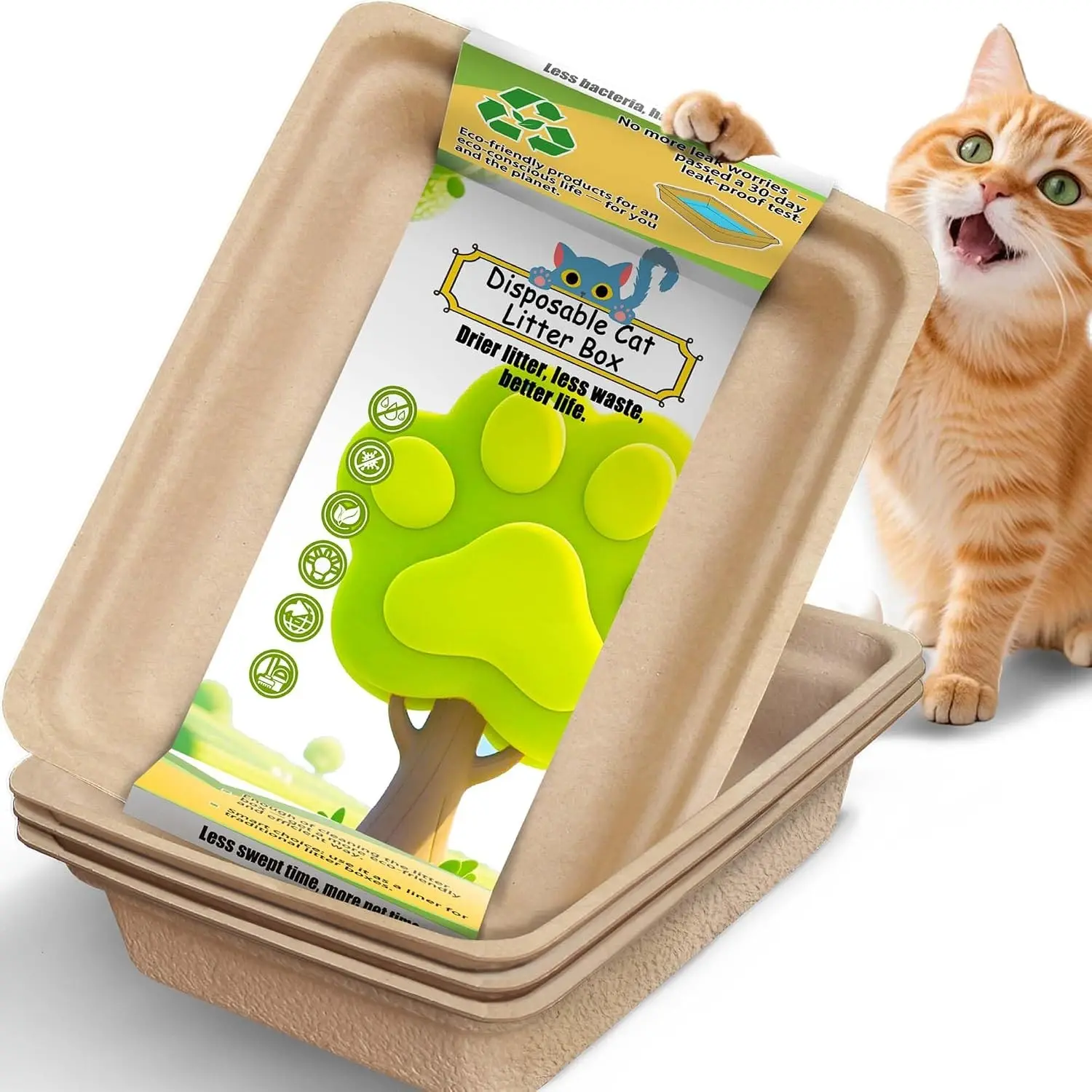 Disposable Litter Boxes for Cats Large: 2/4/6/8-Pack 17.5'' x 13.5'' Leak-Proof Sustainable for Indoor/Travel Use Standalone or as Liner 4-Pack Gift
