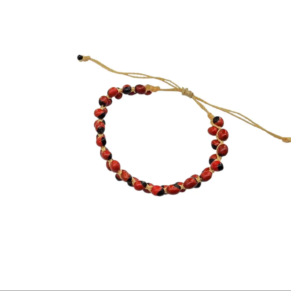 Handcrafted Peony Seed Protective Bracelet - Unisex Costume Jewelry, Red and Black Seeds, Natural Cord, Adjustable, Culturally Rich Good Luck Symbol, Casual Daily Wear, Seed Beads
