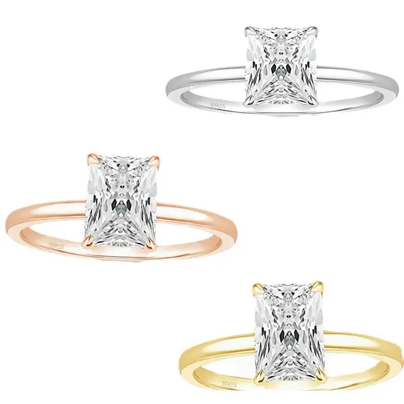 S925 Sterling Silver Solitaire Ring for Women, 3 Carat Radiant Cut Zircon Engagement Wedding Rings for Adults, Elegant Minimalist Promise Jewelry