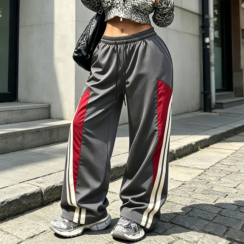 New Arrival Women Fashion Casual Pants, Lightweight Breathable Contrast Stripe Design Loose Daily Wear Womens Bottoms