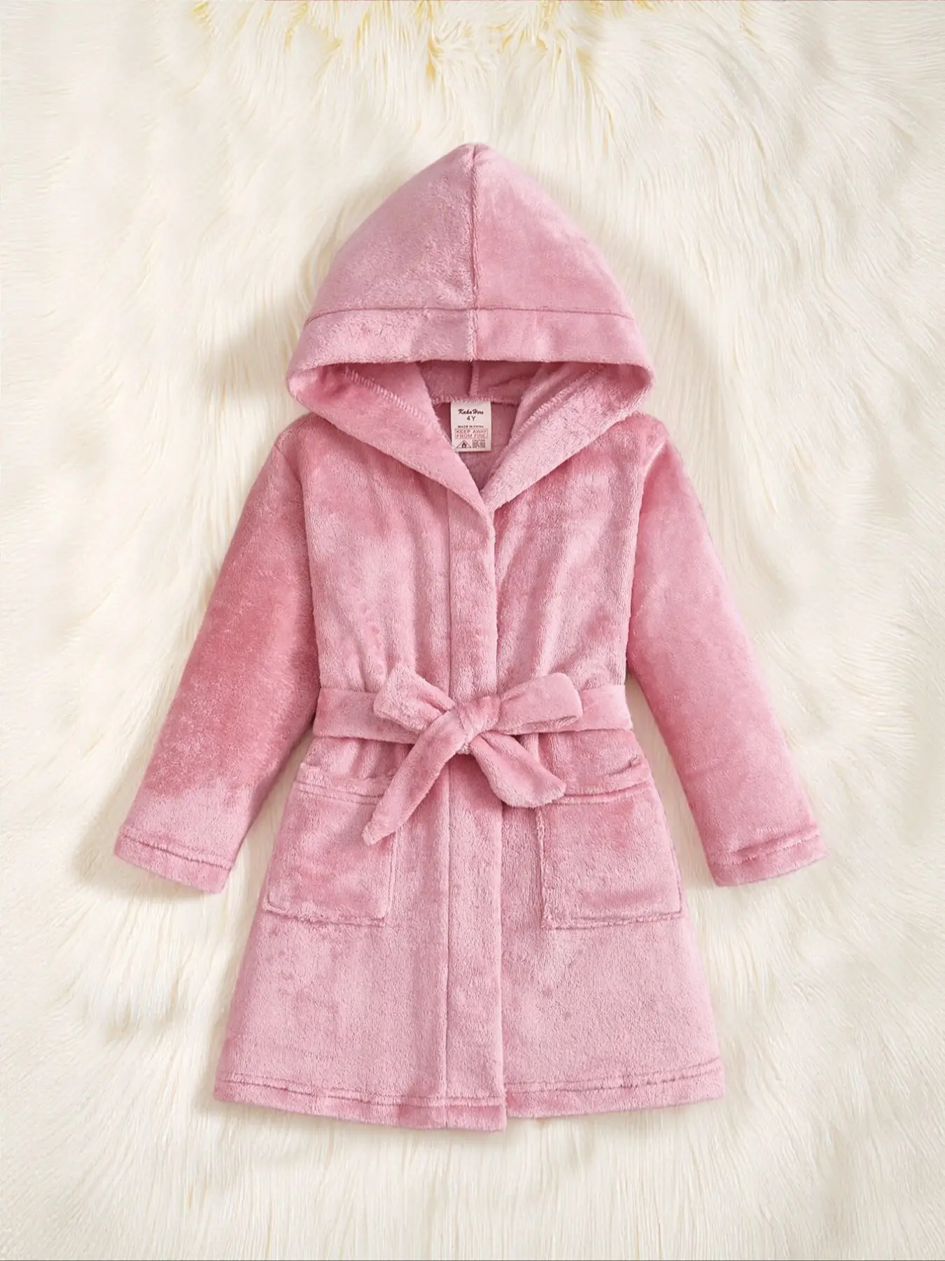 Kids Hooded Bathrobe with Adjustable Waist Belt, Dual Pockets Design, Fitted Casual Style for Boys & Girls Aged 4-13 Years Old