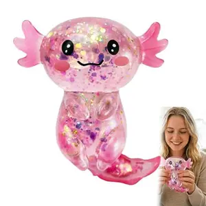 Axolotl Squishy Toy, Stress Relief Fidget Toy, Slow Rising Squishy, Anxiety Relief Sensory Toy, Cute Kawaii Glitter Axolotl, Silicone Stress Ball, Desk Fidget Toy for Kids & Adults, Party Favor Gift