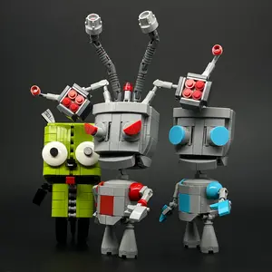 MOC Articulated Robot Alien Brick Figure Models, Classic Form, Dog Disguise and Battle Style Variants, Poseable Head and Limbs, Building Block Set Display Collectibles for Sci-Fi Animation Fans, Desk Decor Shelf Display, Gift for Adult Collectors