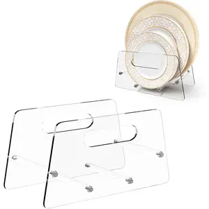 Acrylic Disposable Plate Dispenser, Clear Plate Storage Organizer Rack Holder for 5-12 Inches Paper Plastic Foam Plates, Fits for Cabinet Countertop RV Outdoor Use
