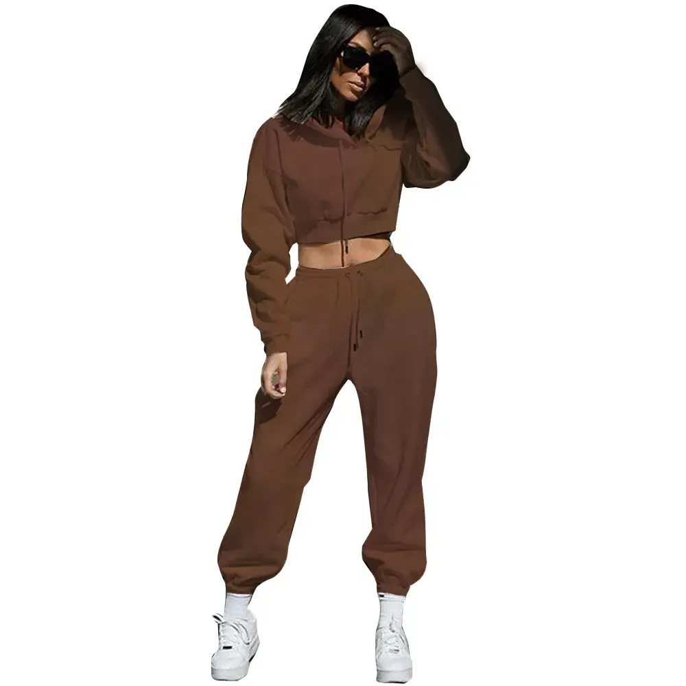 Women’s Casual Fleece-Lined Two-Piece Tracksuit Set – Hoodie & Jogger Pants