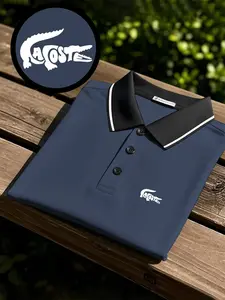 Men's Quick-Dry Polo Shirt Short Sleeve, Fashionable Crocodile Print Design, Breathable and Comfortable, Ideal for Sports and Business