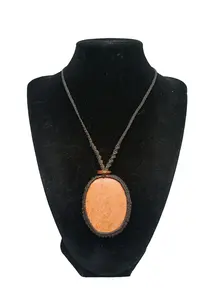 Handmade Macrame Necklace with Natural Orange Stone Pendant