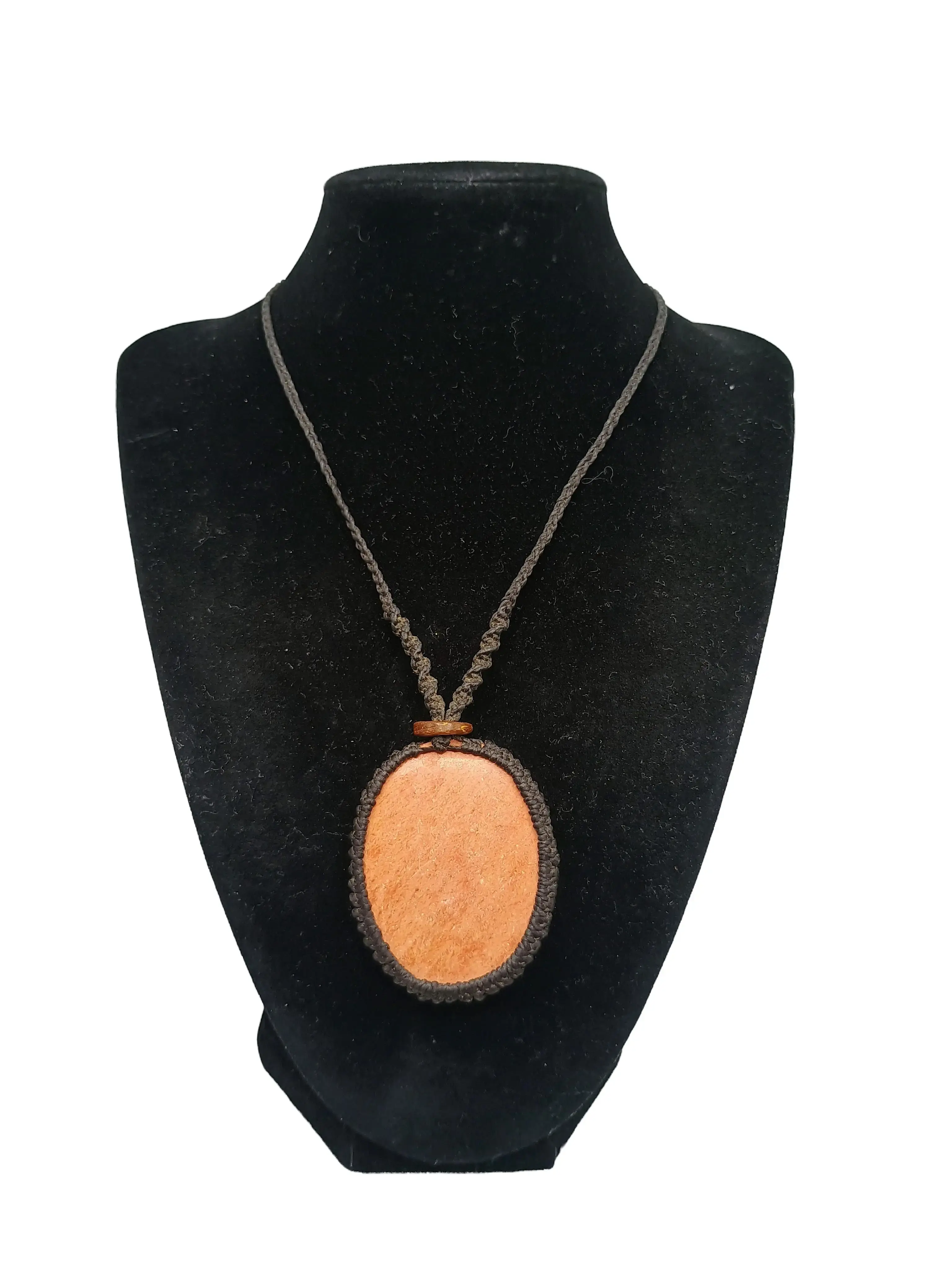Handmade Macrame Necklace with Natural Orange Stone Pendant