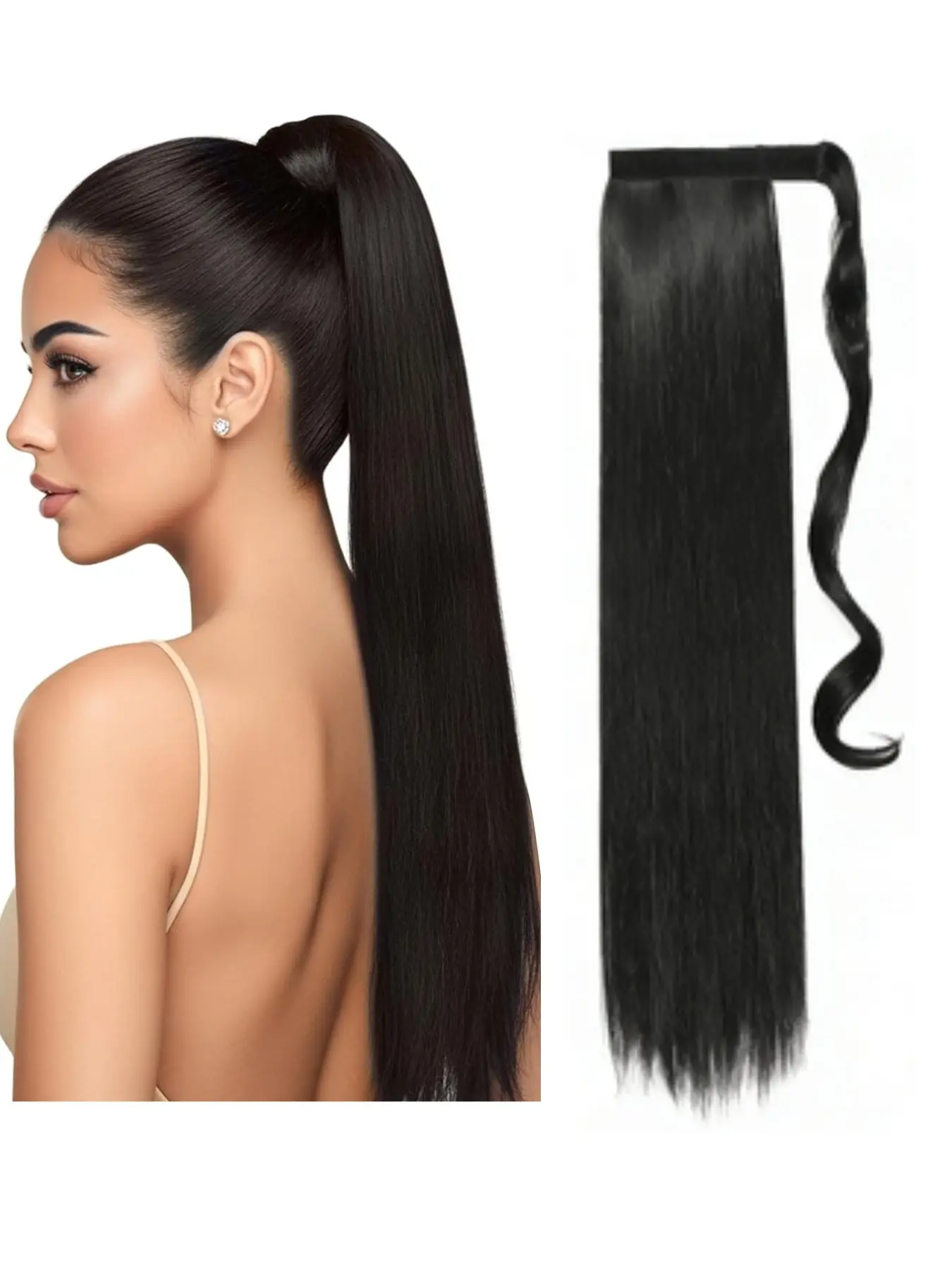 Hot Selling Invisible Velcro Wrap Long Straight Ponytail Extension, Natural Looking Synthetic Hairpiece, Fake Hair for Women, Ponytail Hairpieces, Synthetic Soft Hairpieces