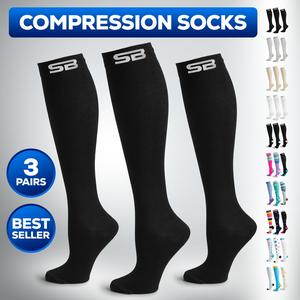 SB SOX 3-Pair Compression Socks for Men & Women - Best Socks for All Day Wear, Running, Athletic, & Travel