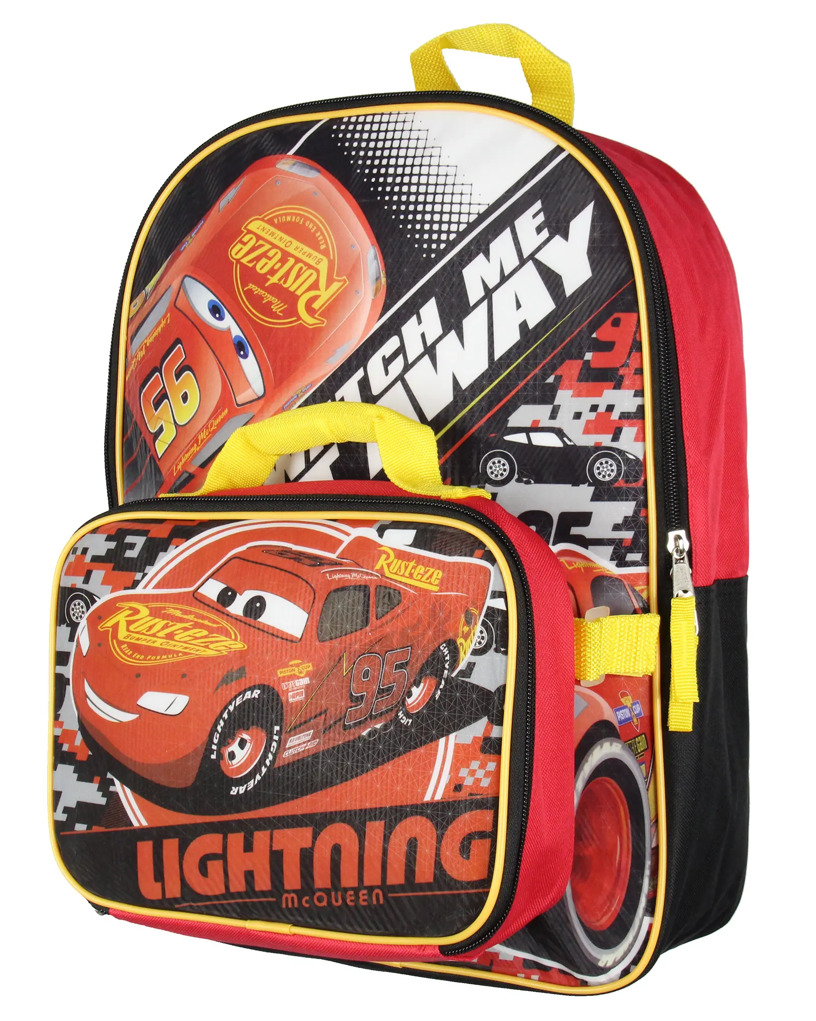 Disney Cars Lightning McQueen 16" Kids Backpack and Lunch Box Set For School or Travel, Cars Themed, School Backpacks