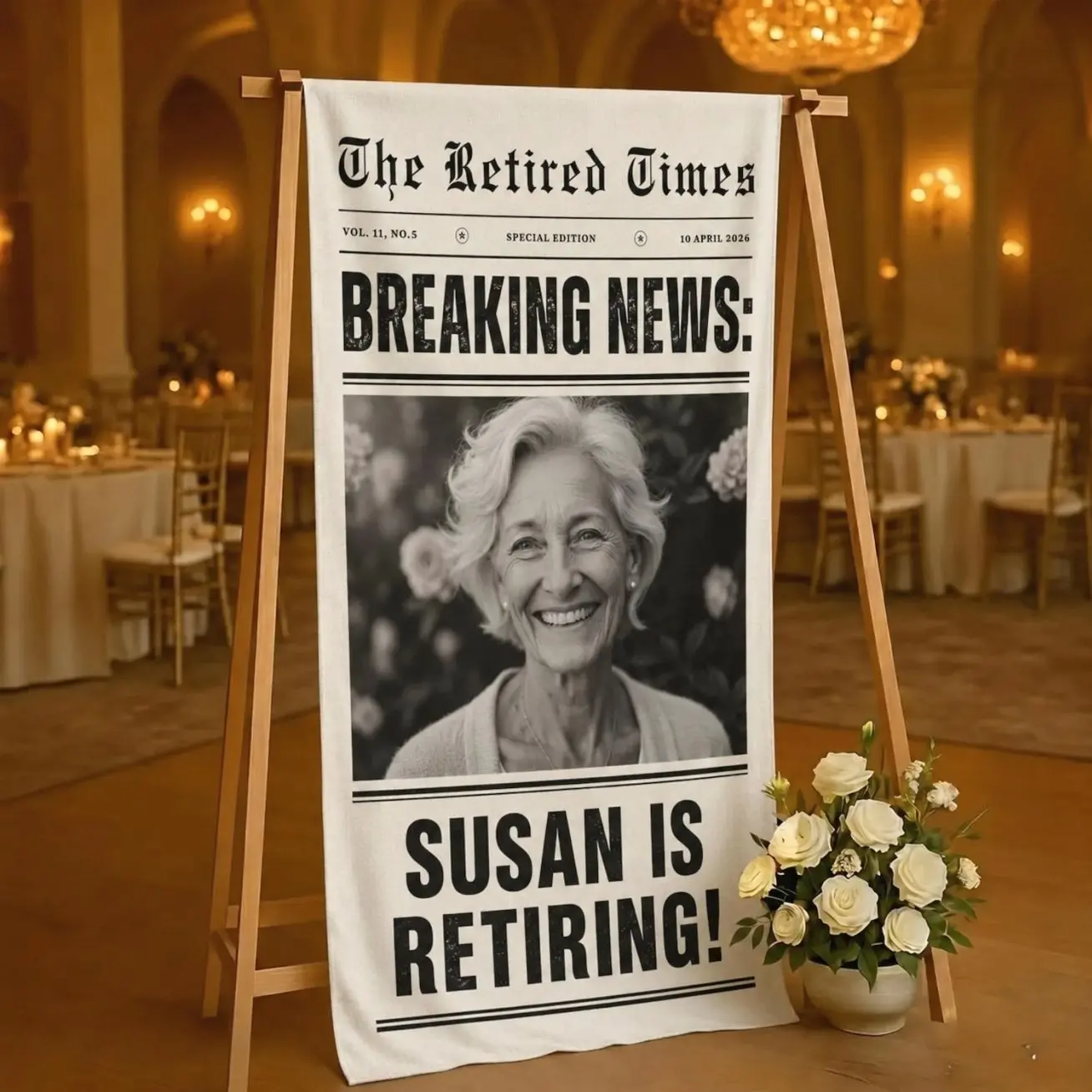 Personalized Retirement Newspaper Banner, Custom Photo Retirement Sign, Retirement Party Decor