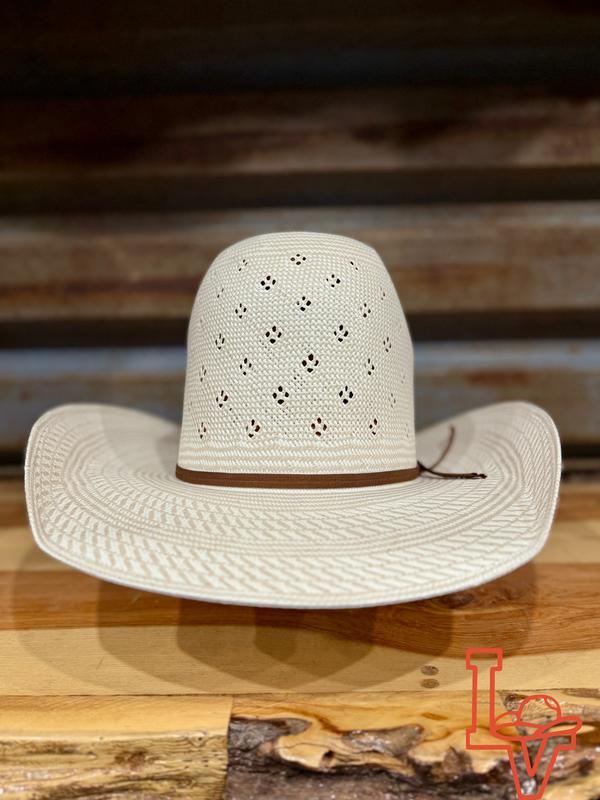 Los Vaqueros Straw Hat Tall Crown Conley Tan White