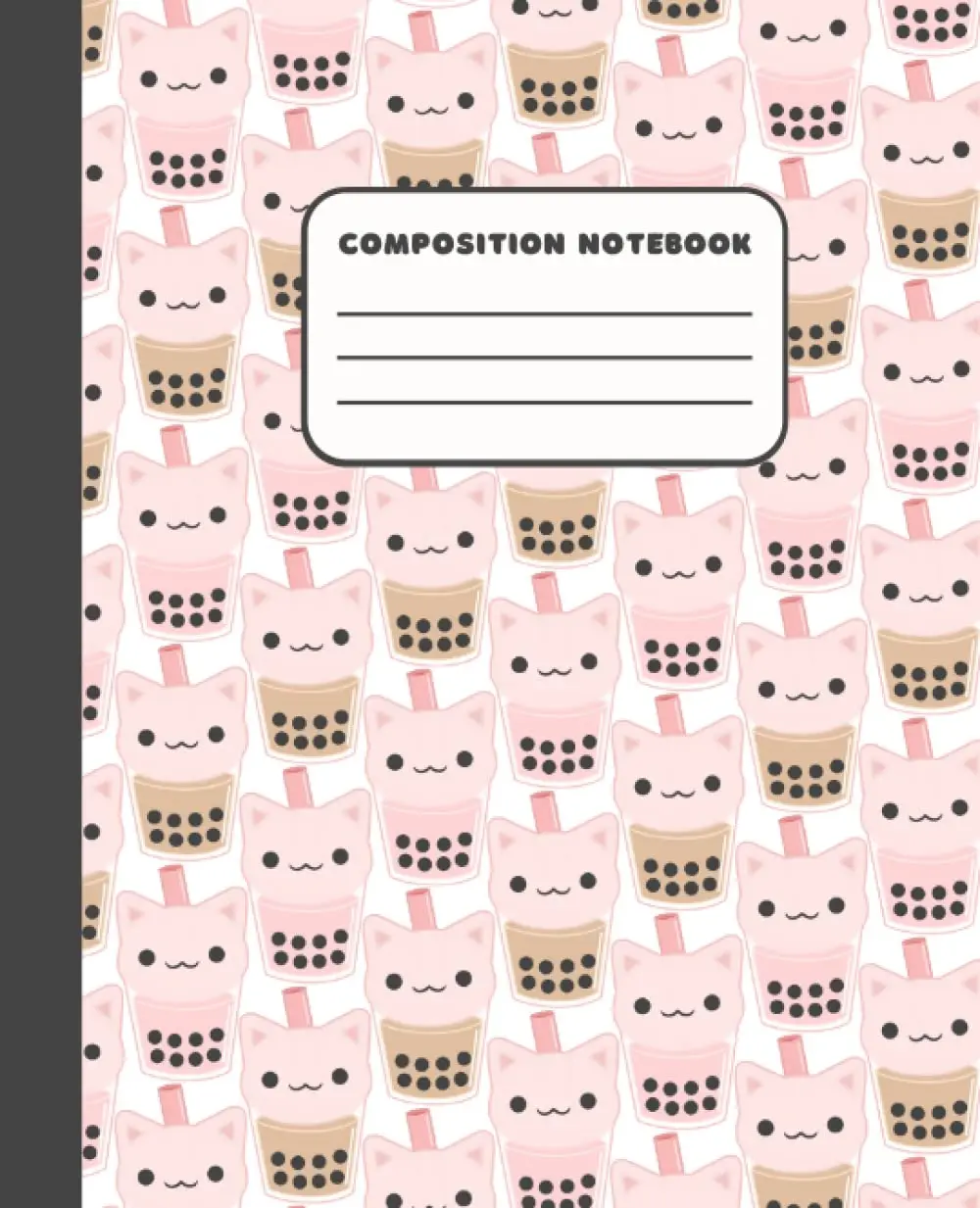Composition Notebook: Wide Ruled Paper Journal | Cute Pink Boba Cat | Kawaii Bubble Tea Blank Lined Workbook for Girls Teens Students School or College