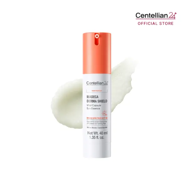 [NEW] [Centellian24] Madeca Derma Shield Vital Capsule Sun Essence (OTC) 40ml | Moisture-Cream Watery Formula | Hydration, Elasticity & UV Protection with Cica & Radiance Boost | Korean Skincare