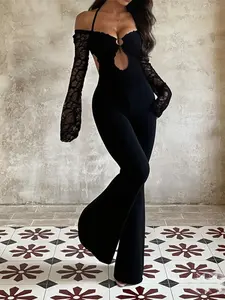 Women's Solid Color Backless Jumpsuit, Casual Fashion Long Sleeve Jumpsuit for Spring, Women's Clothes for Daily Wear