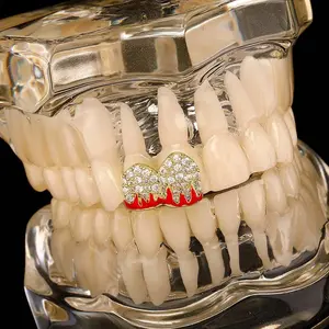 Zircon single and double flame pattern golden teeth all-match tooth decoration braces hip hop y2k gift party jewelry