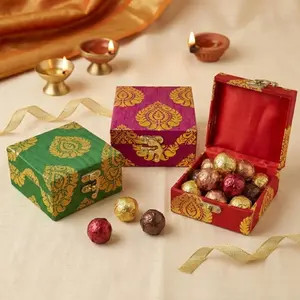 LoveNspire Assorted Durable Wooden MDF Jewelry Organiser - Handmade, Brocade Finish, Multiple Colors - Brocade Gift Boxes for Weddings, Shagun Keepsake