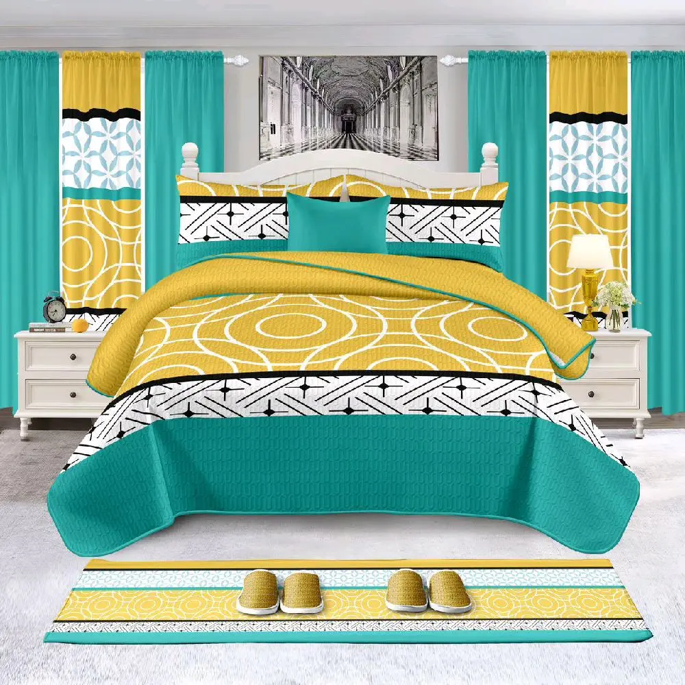 King Size Priscilla Floral Bedspread Set - 15-Piece Household Bedding Set with Rustic Comforter and Matching Curtains for Cozy Bedroom Decor