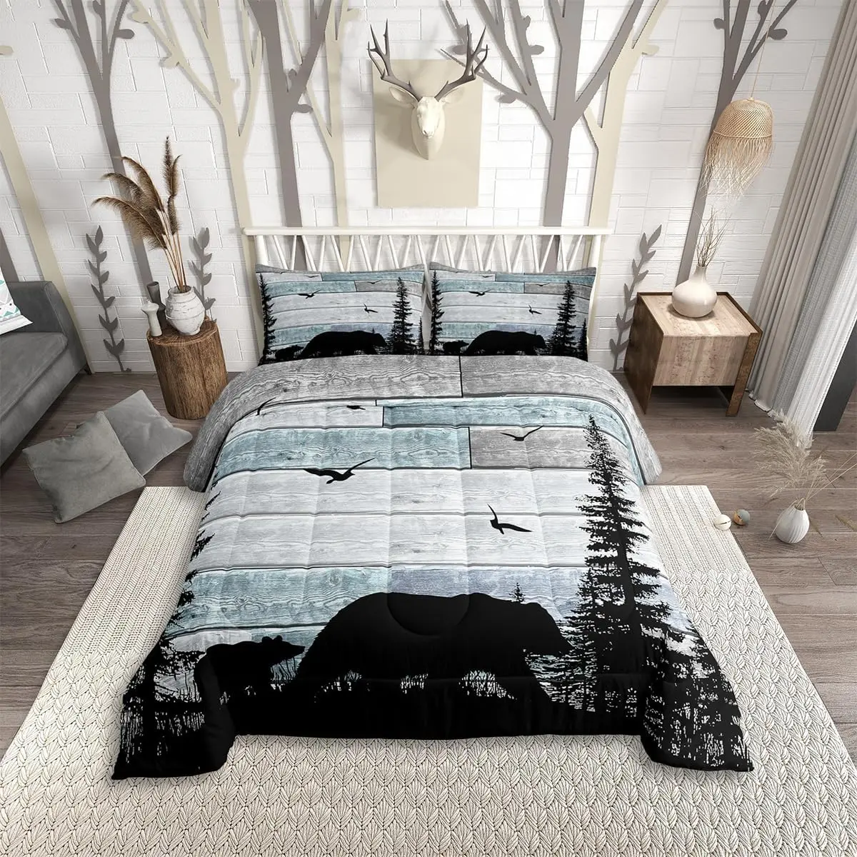 Feelyou Soft Rustic Western-Inspired Microfiber Duvet Set - Breathable Bedspread, Household Quilt, Complete Bedding for Adults, Rustic Cabin Woodland Lodge Style, Multi-Size Options, Bedspread Set, Household Bedding Set
