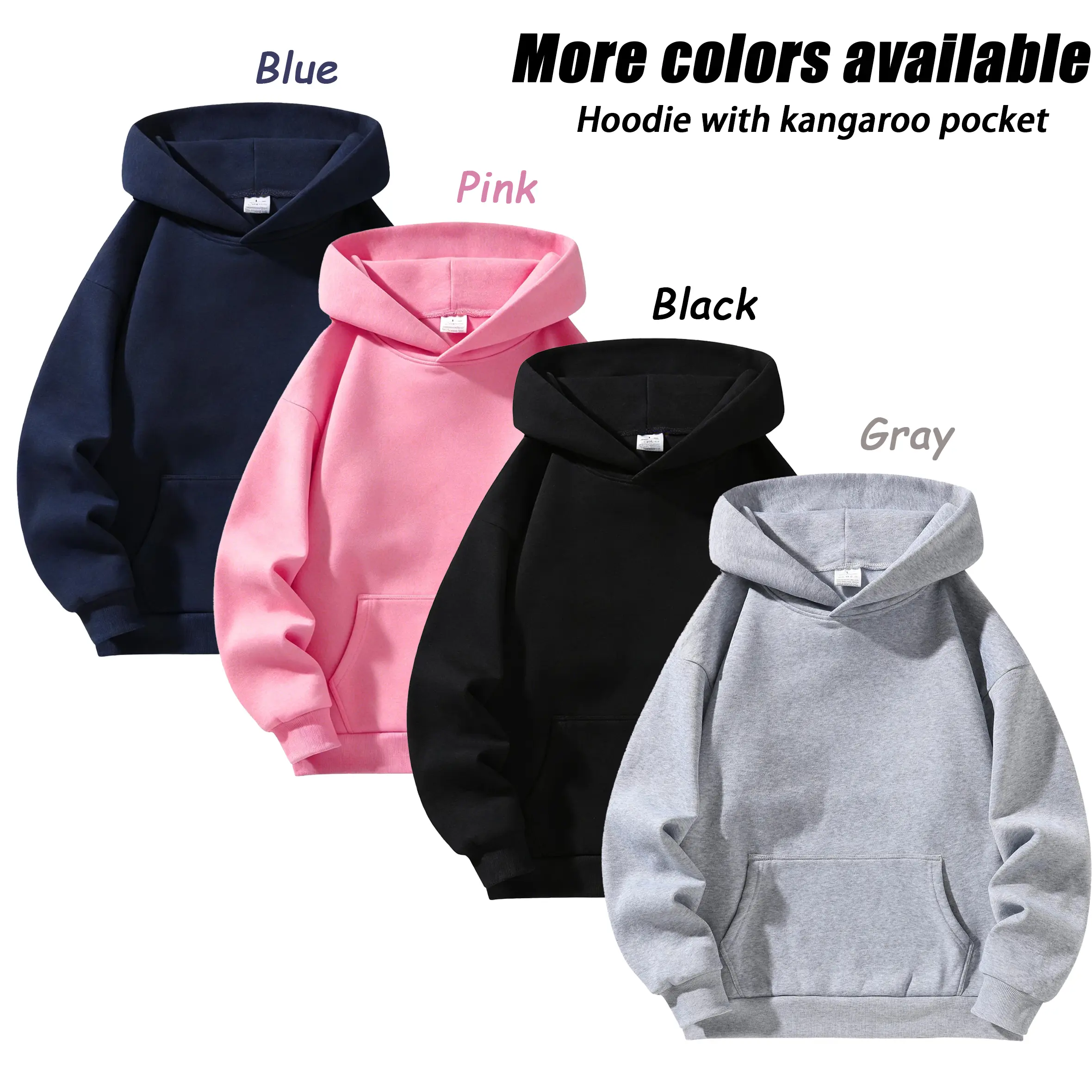 Solid color hooded sweatshirt — men’s long-sleeve pullover top, casual campus style, drop-shoulder fit, built-in kangaroo pocket, versatile across multiple colors grey hoodie man
