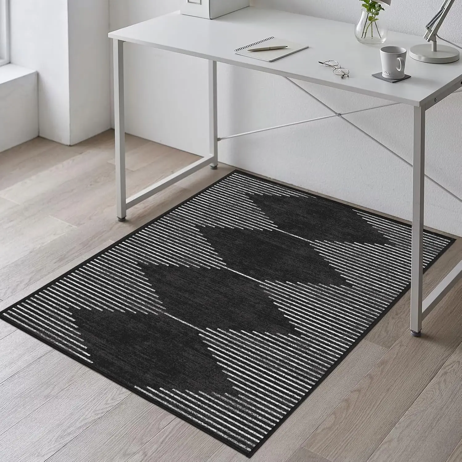 Office Chair Mat for Hardwood Floors, Durable 36"x48" Low-Pile Bohemian Stripe Desk Rug with Non-Slip Backing, Easy-Glide Computer Floor Protector for Rolling Chairs