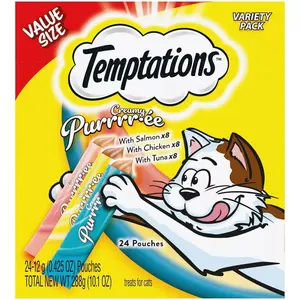 Creamy Purrrr-ee Chicken, Salmon and Tuna Lickable Squeezable Cat Treats Variety Pack - 24ct/10.1oz