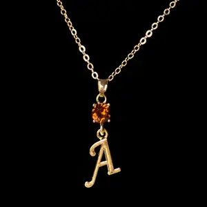 November 18K Gold Plated Necklace with Genuine Swarovski Crystal Birthstone Personalized Letter Pendant