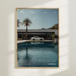 Porsche 911 by the Pool, Vintage Porsche Print, Summer car Wall Art, Vintage Car Poster, Old Porsche Poster, Minimalist Porsche 911 Poster Decor Artwork