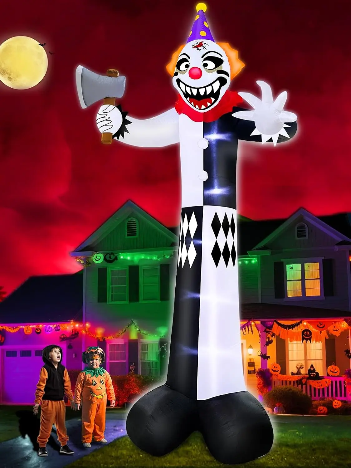 TURNMEON 12 Ft Giant Halloween Inflatables Decorations Outdoor Scary Clown Hold Axe Blow Up Build-in LED Lights Inflatable Halloween Outdoor Yard Decors for Garden Lawn Home Holiday Party Outsidespooky season decor, spooky yard decor, halloween yard decor