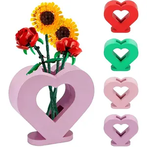 Vase for Lego Flowers 40524 40747 40460,Heart-Shaped Wooden Display Stand for Lego Flower Bouquet Building Set for Lego Roses Cherry Blossom Sunflower Tulips Lotus,Gift for Lego Flowers Lover (Purple)