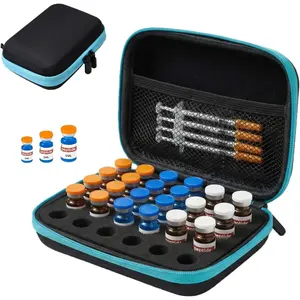 30 Slots Peptide & Insulin Vial Storage Case, Fridge Holder Bag Fits 1-3ml GLP-1 Vials, Portable Travel Organizer with Black Blue Zipper Design