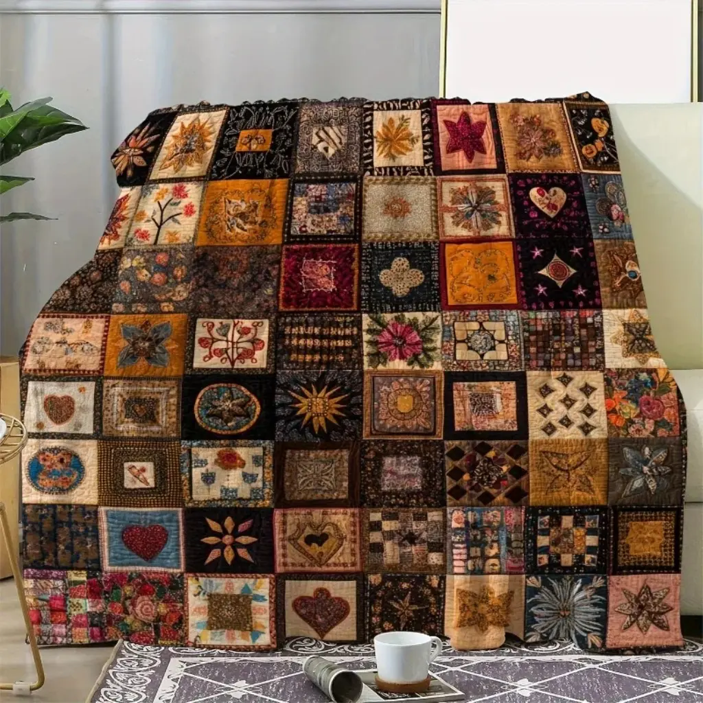 Throw Blanket Lily Of The Valley Bohemian Patchwork Vibrant Vintage Blanket All Season Blankets For Sofa Bed Travel Gift,Gift For Kids,Gift For Him, Gift For Her,