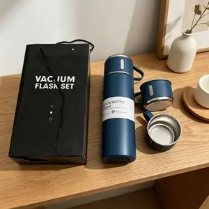 Stainless Steel Vacuum cup,500ml Portable  Flask Set with 2 Cups, 12H Heat Retention Cold Retention, Leakproof Insulated Water Bottle with Handle, Multifunctional Thermal Mug Set for Travel, Camping, Office, Family Sharing, Premium Gift Bag Included