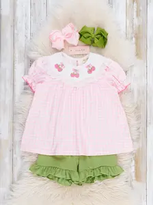 Sweet Strawberries Embroidered Gingham Outfit