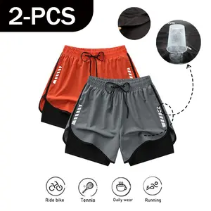 Men’s 2-pack faux two-piece athletic shorts, summer quick-dry fitness shorts, moisture-wicking and breathable, suitable for outdoor activities, quick-drying and breathable, comfortable to wear
