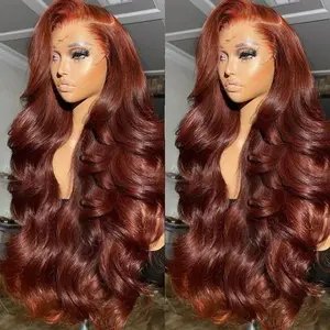 Reddish Brown Lace Front Wigs Human Hair 13×6 HD Lace Body Wave Aubrun Brown Front Wig Pre Plucked Red Human Hair Colored Wig 200% Density