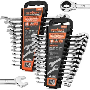 26-Piece Ratcheting Wrench Set|   Metric and SAE|   Ratchet Combination Wrenches Set with Organizer|   72-Tooth|   Chrome Vanadium Steel|   6-19 mm & 1\/4\u201D to 3\/4\u201C (13-Piece Metric&SAE)