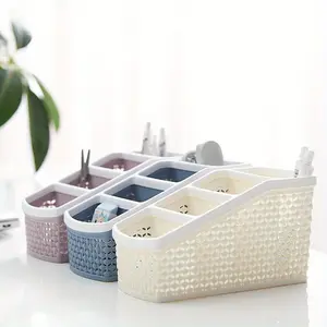 1pc 4-grid Cosmetic Storage Box, Makeup Brush Lipstick Desktop Organizer, Office Desk Storage Rack, Household Simple Storage Box
