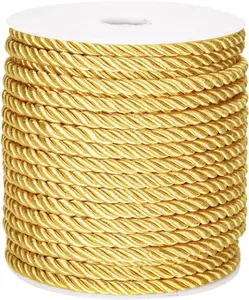 Gold Rope Cord 5mm 21 Yards  3Ply Twisted Decorative Cord Sewing & Crafting, Shiny Cord Polyester String Home Decor