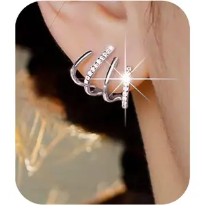 Sterling Silver Post Earrings Silver Hoop Earrings for Women Trendy Stud Huggie Claw Earrings Cuff Hypoallergenic Jewelry Gifts