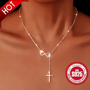 S925 Sterling Silver Women's Infinite Lucky 8 Cross Pendant Necklace-Hypoallergenic, 4.5G, Fashion, Classic Look, Suitable for Daily Wear and Vacation, Perfect Christmas Gift