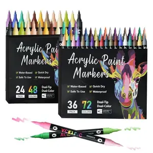 Acrylic Paint Marker Pen Set, 1 Set 12/24/36pcs Double Tip Double Color Quick Dry Waterproof Acrylic Paint Drawing Marker Pen, Acrylic Painting Pens, Crafts Art Supplies for Rock Painting, Wood, Canvas, Stone, Glass, Acrylic Markers