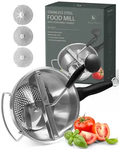 Hungry Artisan Stainless Steel Food Mill with Detachable Handle – Hand Crank Grinder for Baby Food, Tomato Sauce & Mashed Potatoes – Includes 3 Discs – Easy to Use & Clean – Great for Home Chefs, Parents & Canning