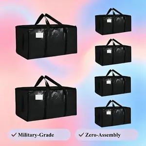 6 Pack Heavy Duty 210GSM Moving Bags with Full-Open Side Zipper, 93L 65lbs Waterproof Foldable Bagged Storage Totes, Multi-Purpose Storage Bags for College Dorm Move-In & Home Organization (Blue, Lightweight Organizer Alternative to Moving Boxes), Bagged