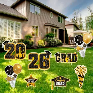 2026 Graduation Decorations Yard Signs - 8 count Black  Grad Yard Signs with Stakes, Large 2026 Graduation Lawn Signs, Congrats Grad Outdoor Decor for School College Graduation Party Supplies