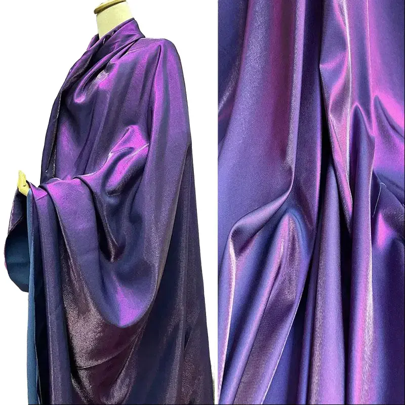 Purple Metallic Shiny Satin Fabric - Silky-Smooth Cloth for Evening Gowns, Wedding Dresses